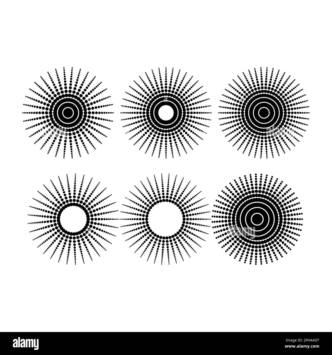 Set di icone sunburst e starburst. Linee radiali irradianti. Illustrazione vettoriale Illustrazione Vettoriale