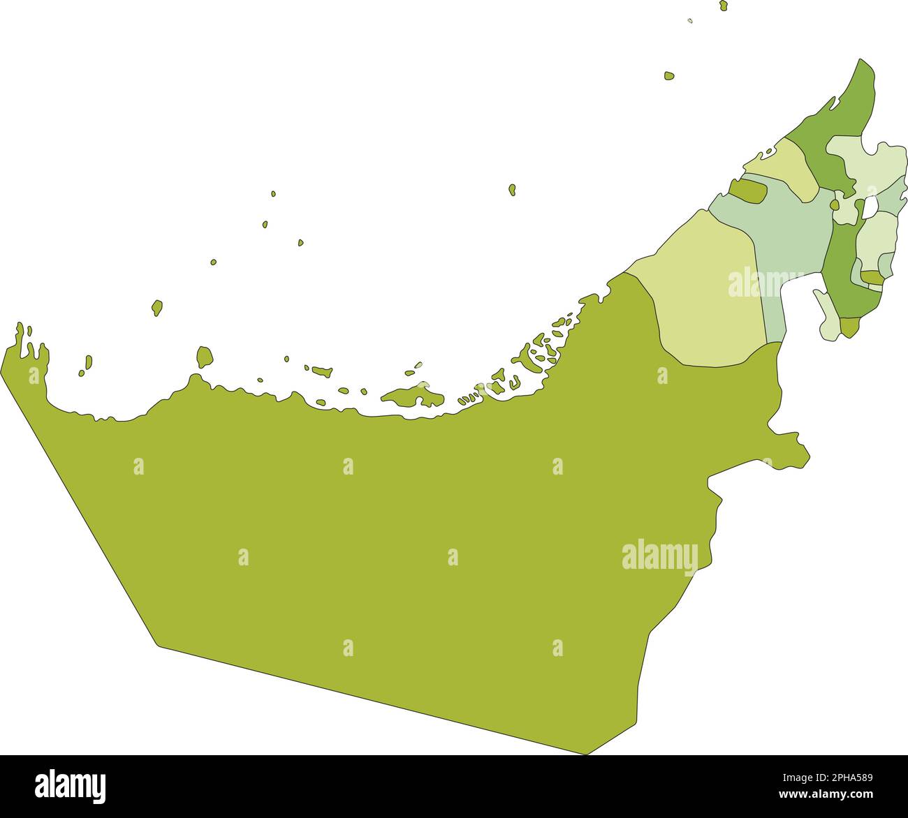 Mappa politica modificabile altamente dettagliata con livelli separati. Emirati Arabi Uniti. Illustrazione Vettoriale