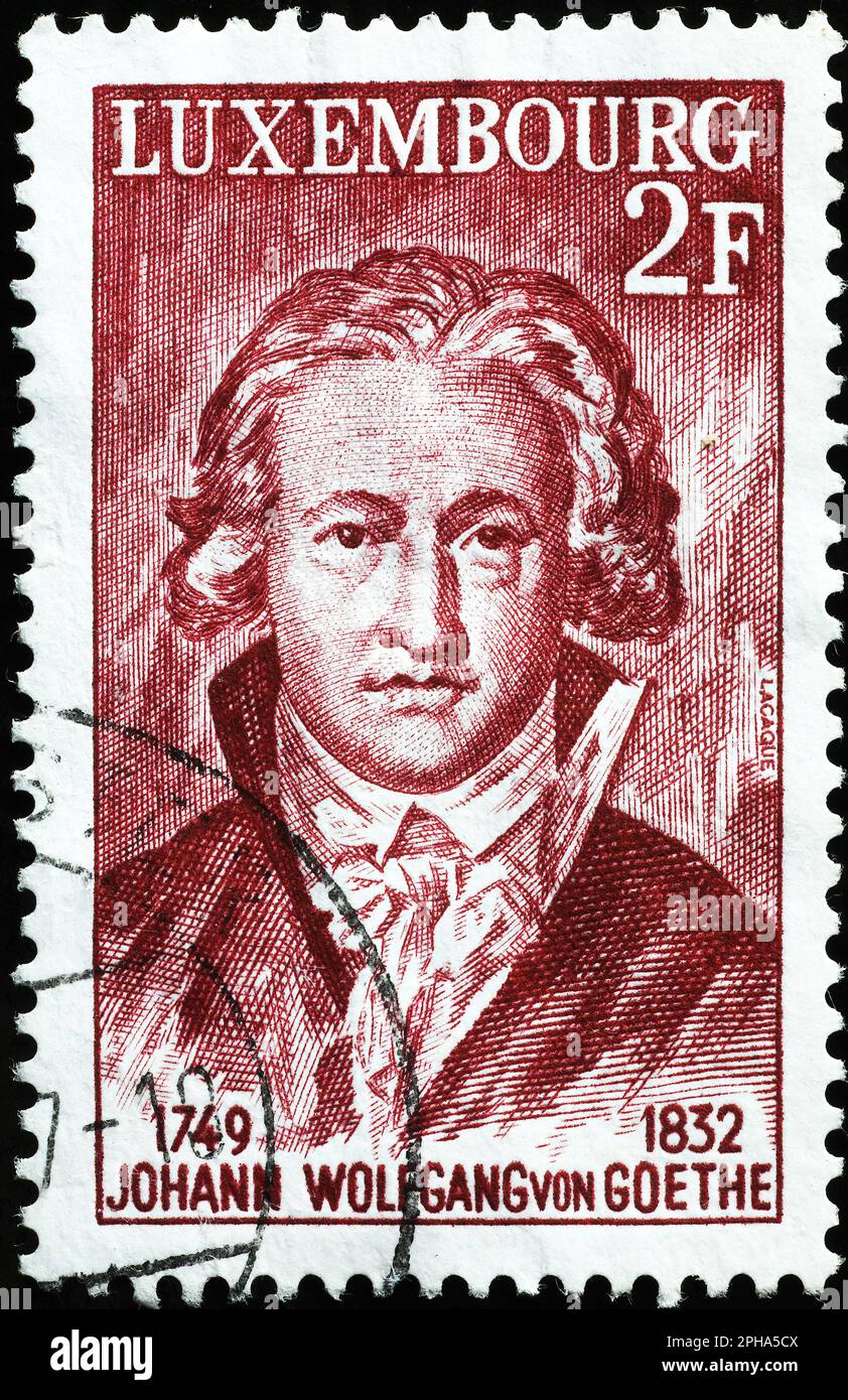 Johann Wolfgang von Goethe su vecchio francobollo del Lussemburgo Foto Stock