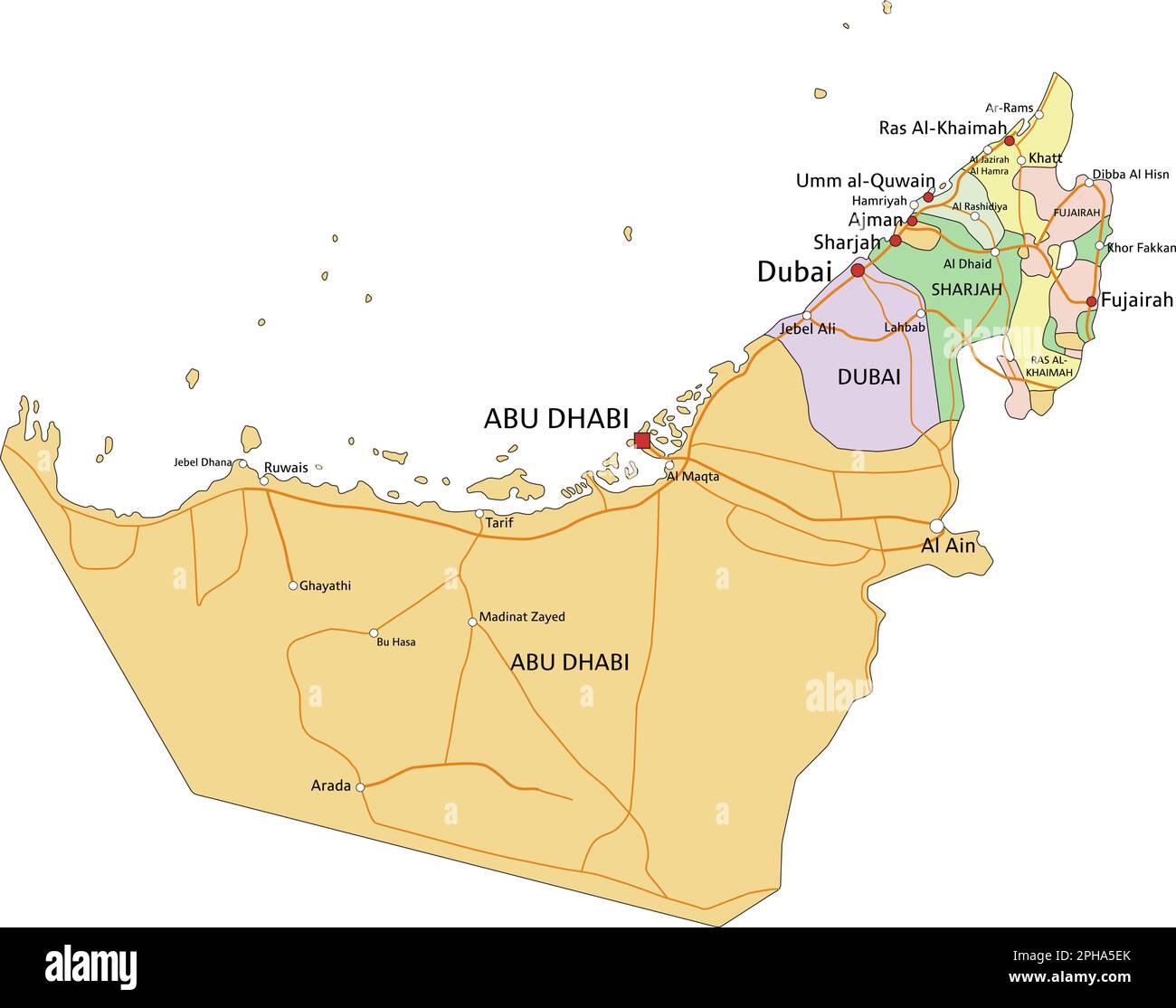 Emirati Arabi Uniti - Mappa politica modificabile molto dettagliata con ...
