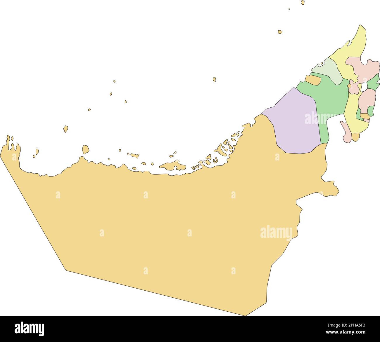 Emirati Arabi Uniti - Mappa politica modificabile molto dettagliata. Illustrazione Vettoriale