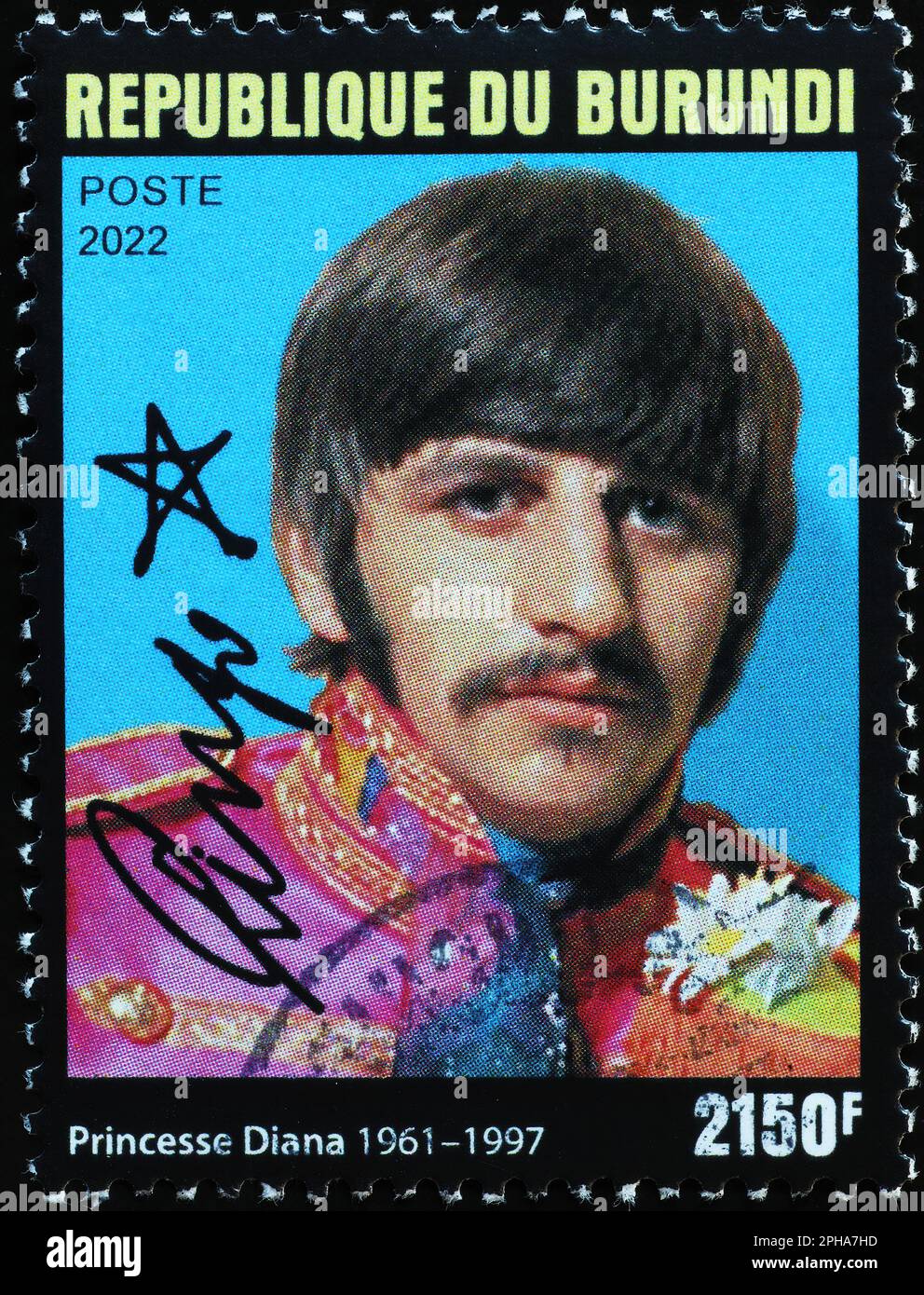 Ringo Starr ritratto sul francobollo del Burundi Foto Stock