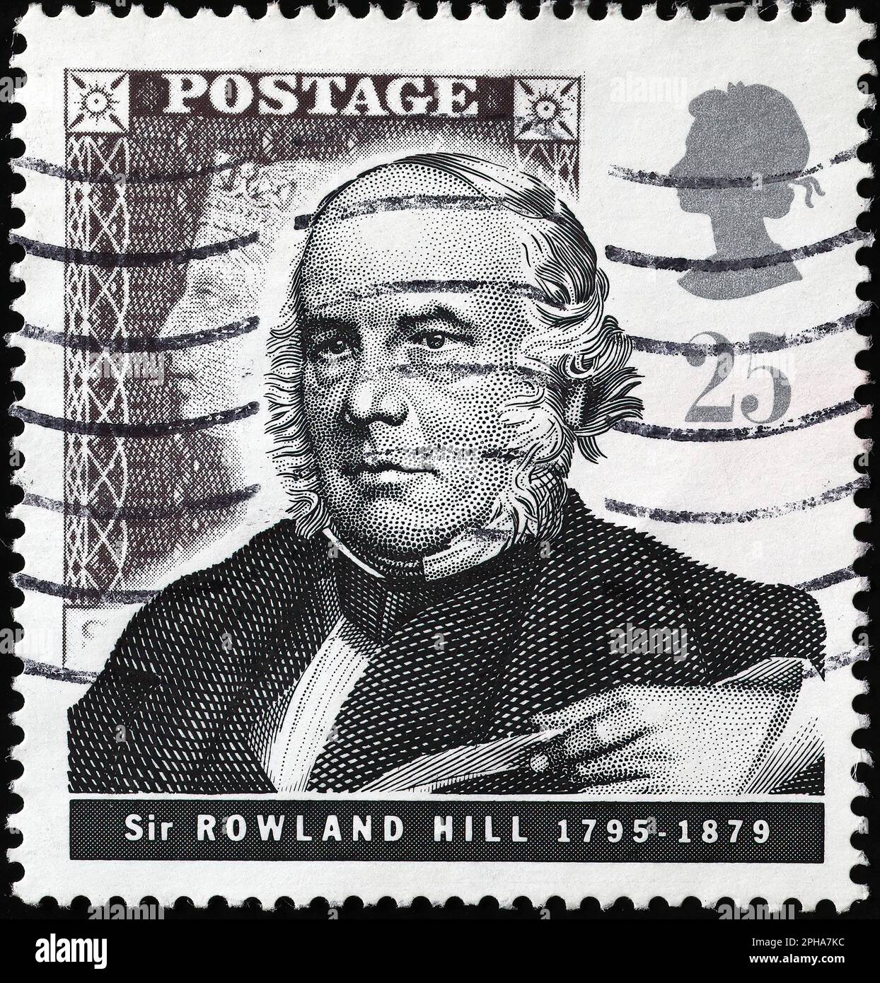 Sir Rowland Hill celebrato con il francobollo britannico Foto Stock