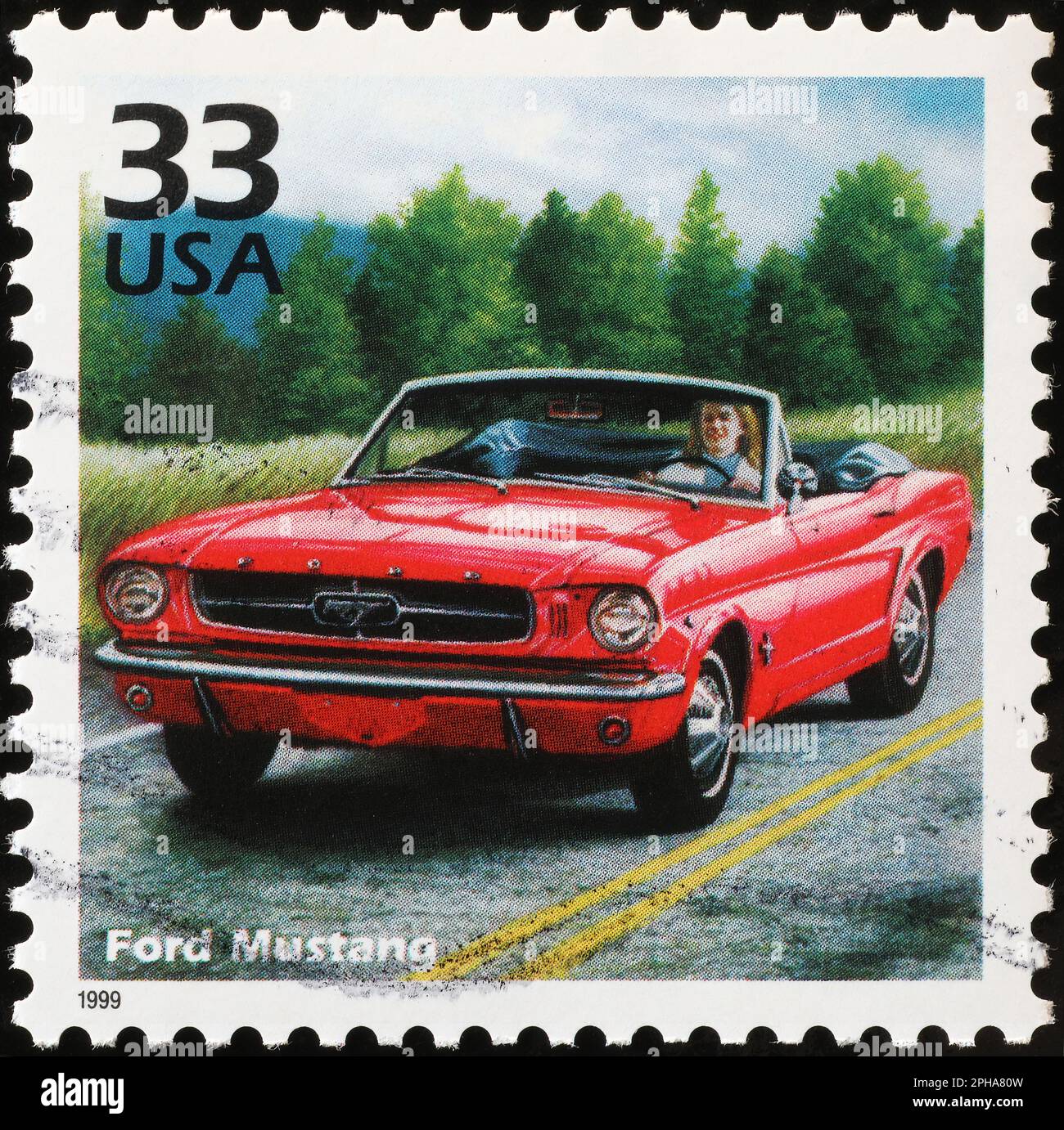 Il famoso Ford Mustang celebrato sul francobollo americano Foto Stock