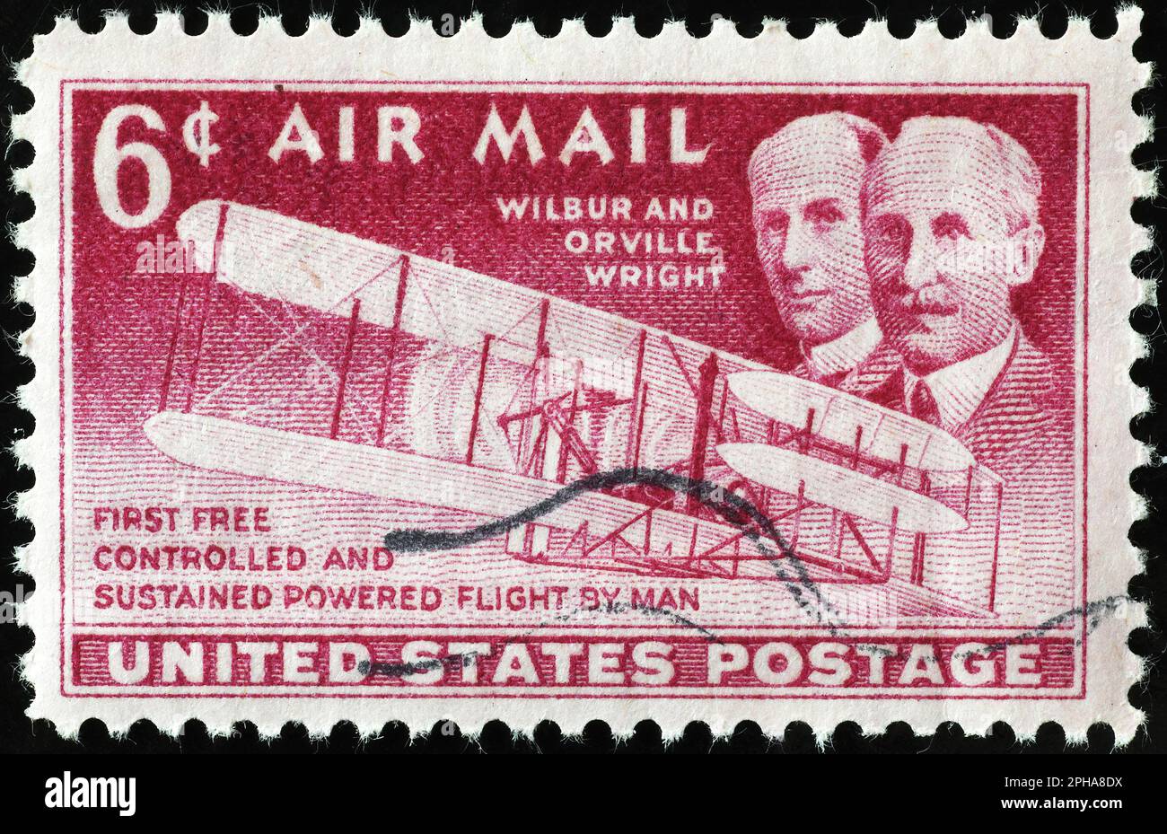 Wilbur e Orville Wright su francobollo vintage per posta aerea Foto Stock