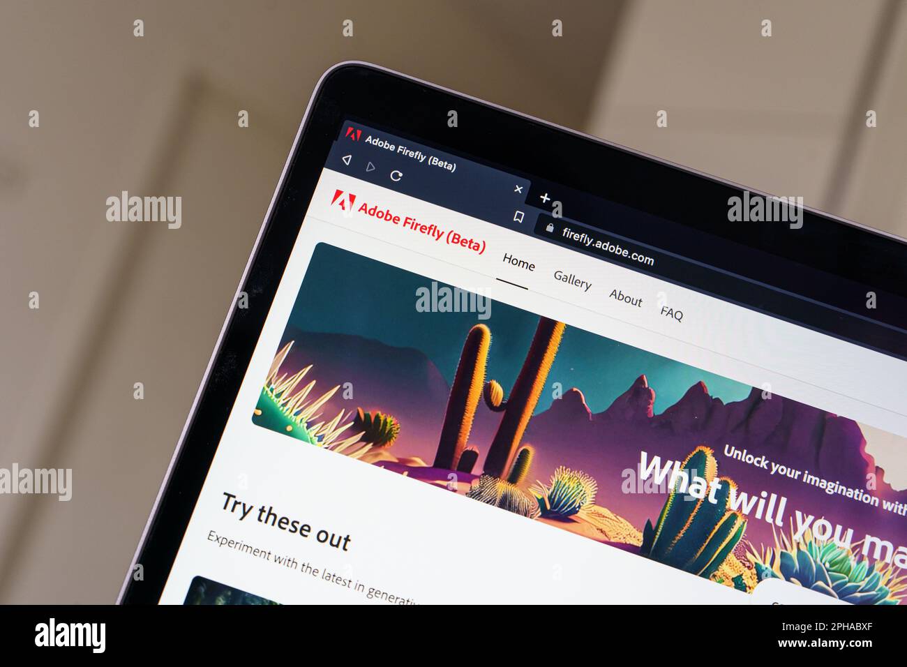 Kaunas, Lituania - 2023 marzo 23: Generatore di arte applicativa Adobe Firefly ai Foto Stock