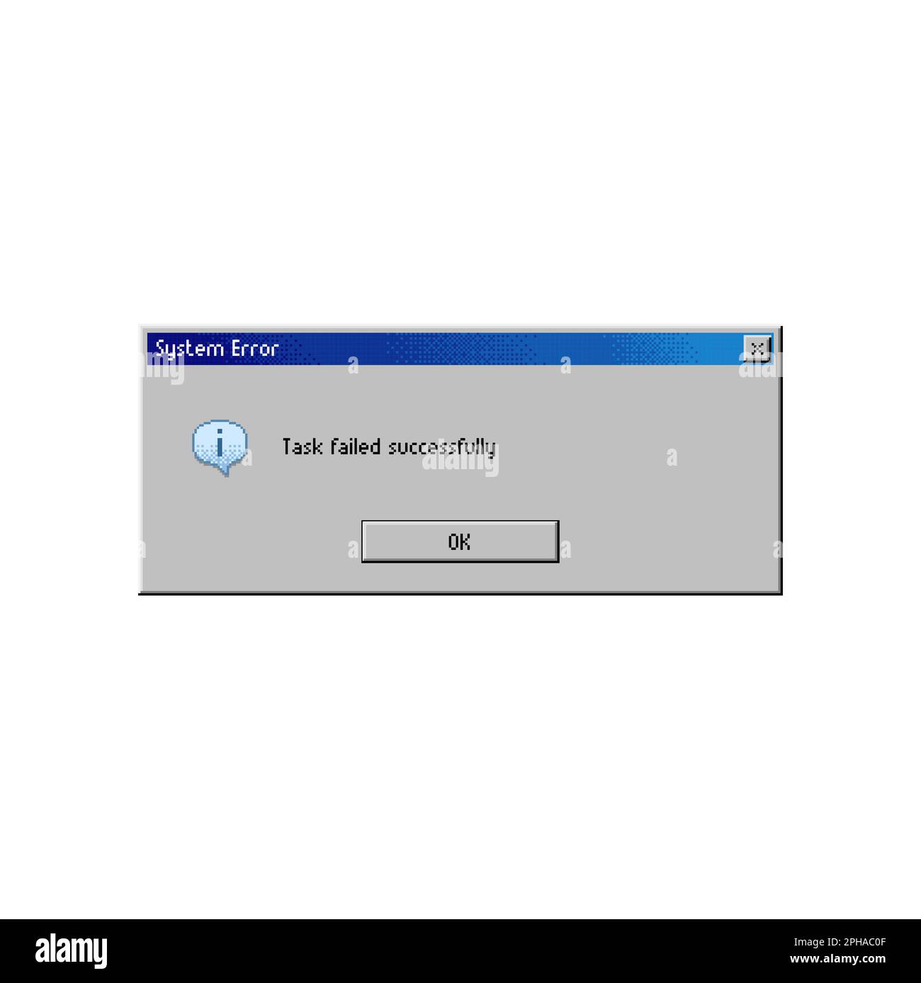 Finestra dei messaggi di errore su errore del sistema PC, avviso popup su errore del computer, notifica vettore. Operazione non riuscita, finestra popup di errore con OK b Illustrazione Vettoriale