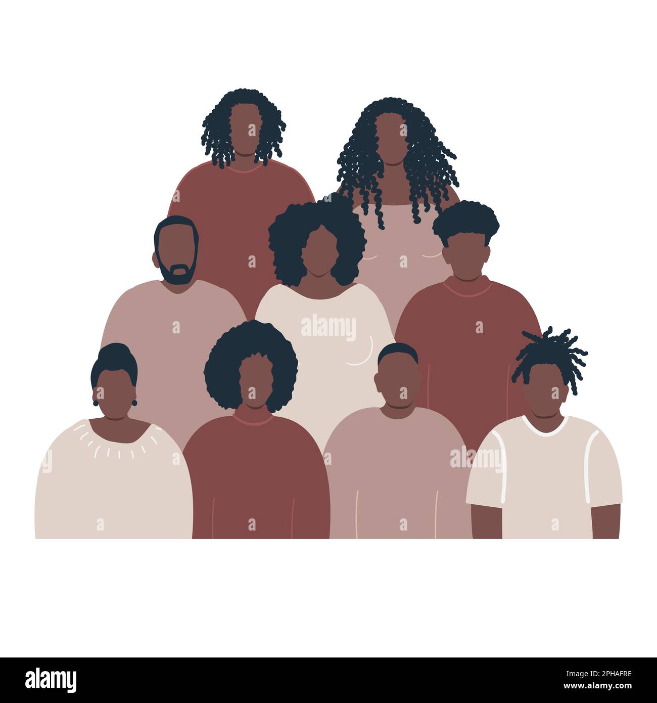 gruppo di persone nere. Folla di persone. Concetto più forte insieme. Solidarietà di uomini e donne diversi. Diverse sagome umane. Vettore Illustrazione Vettoriale