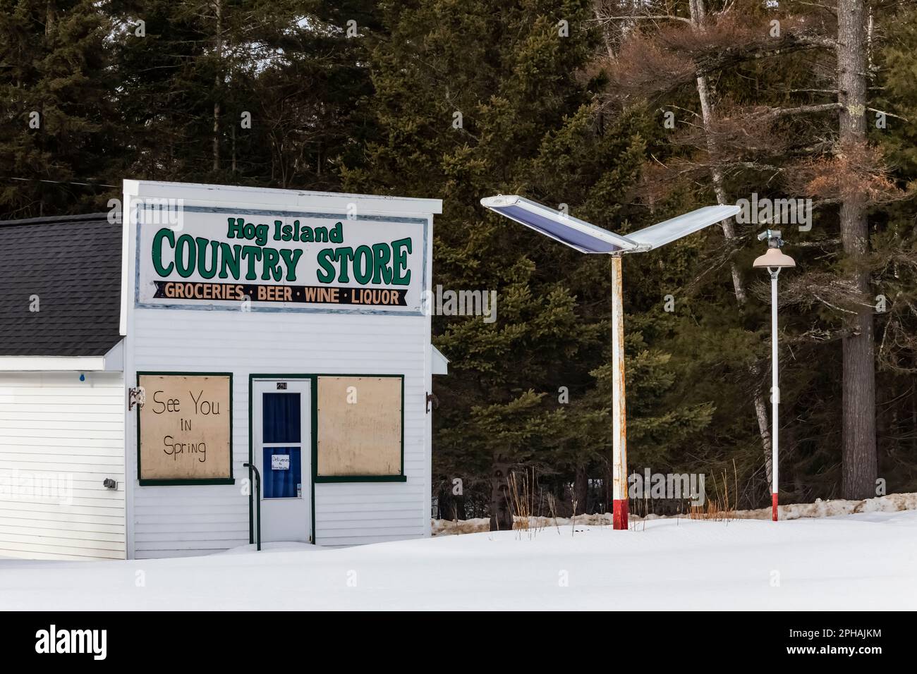Hog Island Country Store lungo gli Stati Uniti 2 e il lago Michigan nell'Upper Peninsula, Michigan, Stati Uniti [Nessuna release di proprietà; solo licenza editoriale] Foto Stock