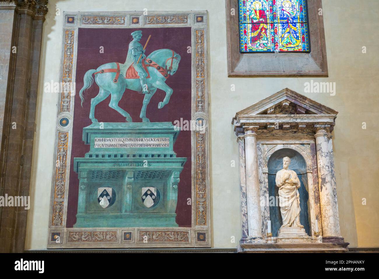 Monumento a Sir John Hawkswood di Paolo uccello sulle mura del Duomo di Firenze Foto Stock