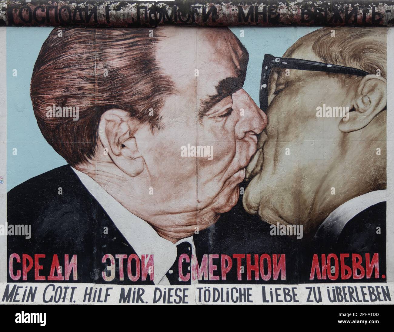 Mio Dio, Aiutami a sopravvivere a questo dipinto di graffiti di Dmitri Vrubel sul muro di Berlino, Germania Foto Stock
