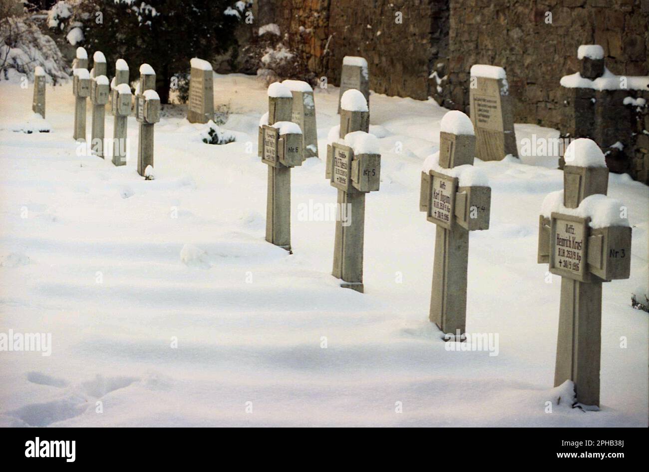 Carta, Contea di Sibiu, Romania, 2001. Luogo di sepoltura dei soldati della prima guerra mondiale sul terreno dell'antico monastero cistercense (benedettino). Foto Stock