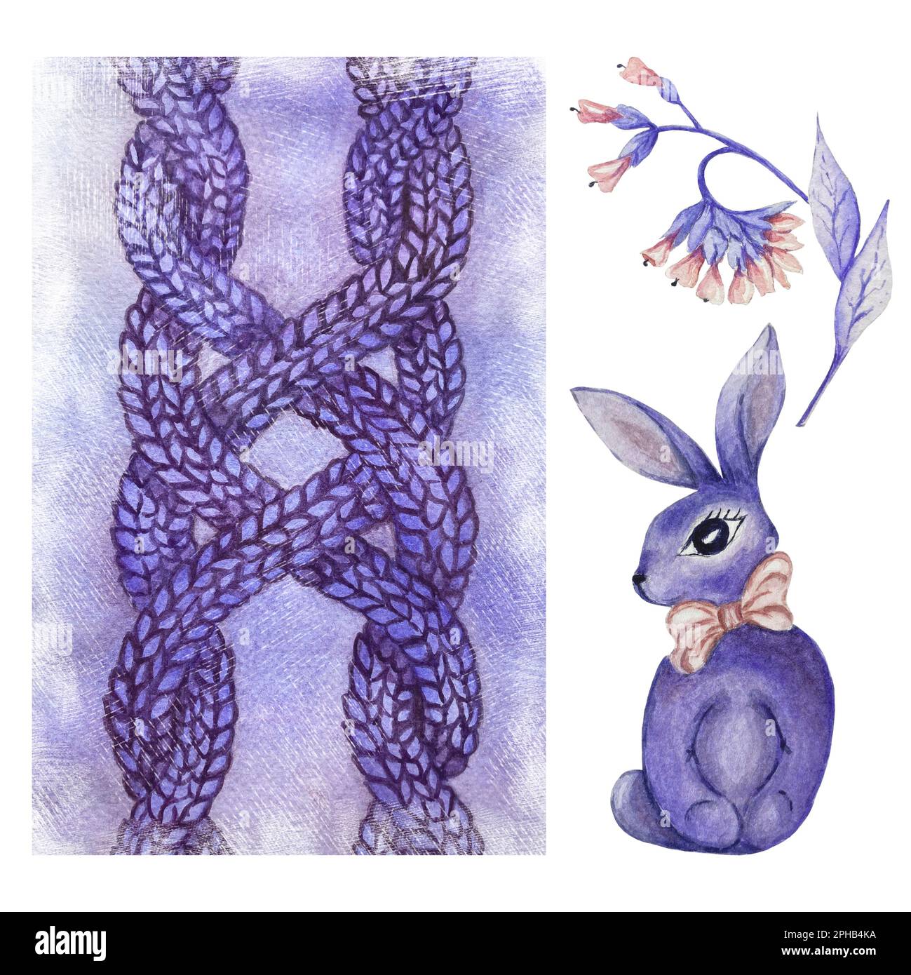 set di illustrazioni acquerello di coniglietto e sfondo Foto Stock
