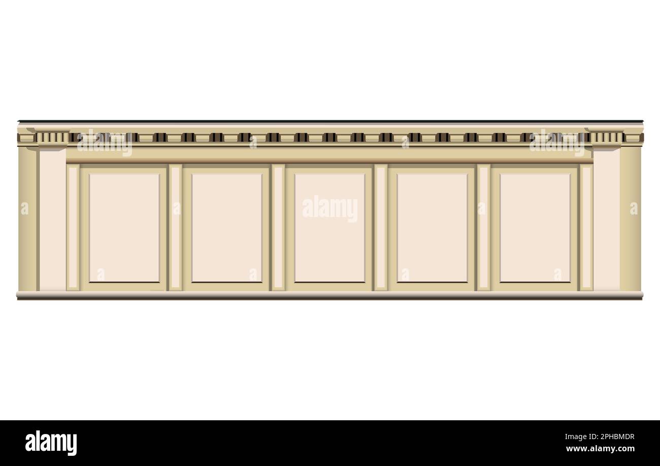 Parete e colonna in marmo beige in stile realistico. Facciata di un vecchio edificio. Illustrazione colorata isolata su sfondo bianco. Foto Stock