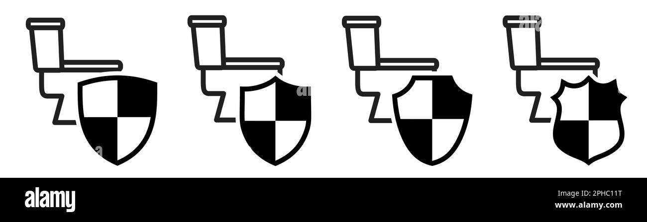 WC icona dietro la protezione, versioni diverse. Concetto di protezione del bagno Illustrazione Vettoriale