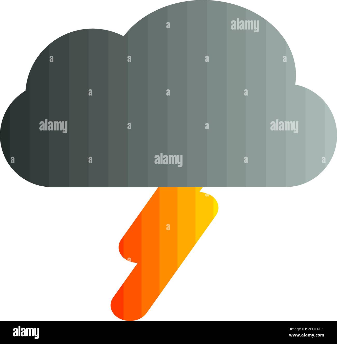 Logo meteo colorato. Nuvola e fulmini riempiti di gradiente solido. Nuvola e fulmini, colorati con gradiente stratificato. Illustrazione Vettoriale