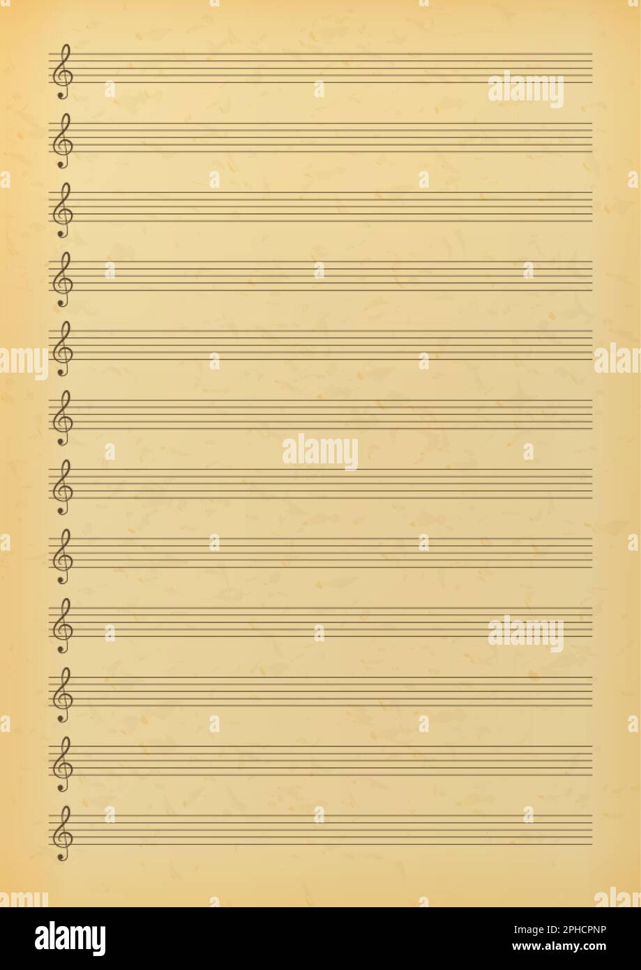 Vecchia pagina vuota di spartiti musicali. Carta da musica con stave vuota per scrivere note Illustrazione Vettoriale