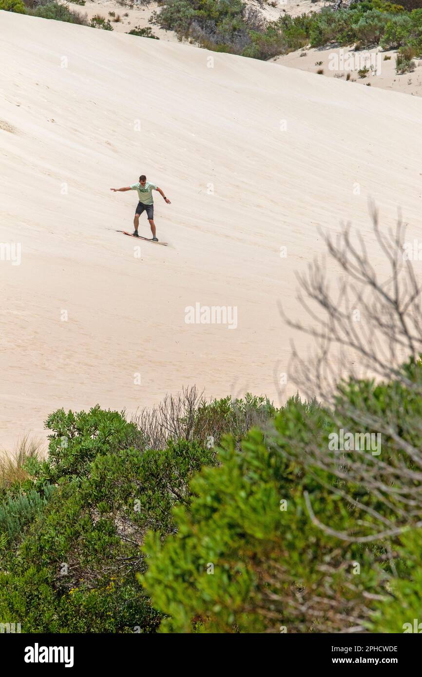 Sandboarding a Little Sahara, Kangaroo Island Foto Stock