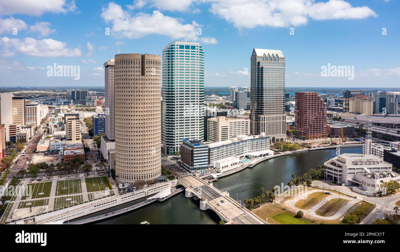 Vista aerea di Tampa, skyline della Florida. Tampa è una città della costa del Golfo degli Stati Uniti. Foto Stock