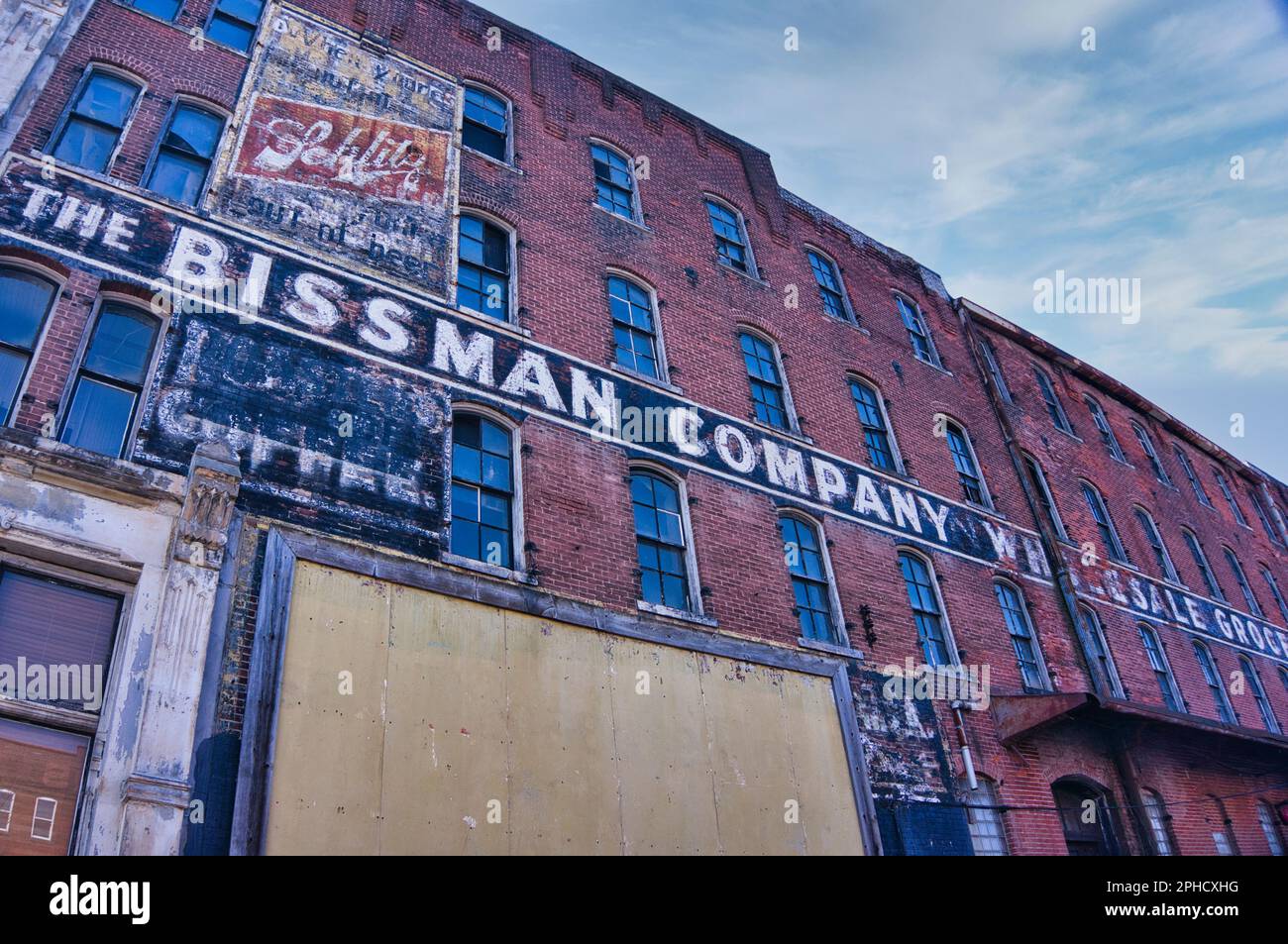 Il cartello Bissman Building a Mansfield, Ohio, dove è stato girato il film Shawshank Redemption Foto Stock