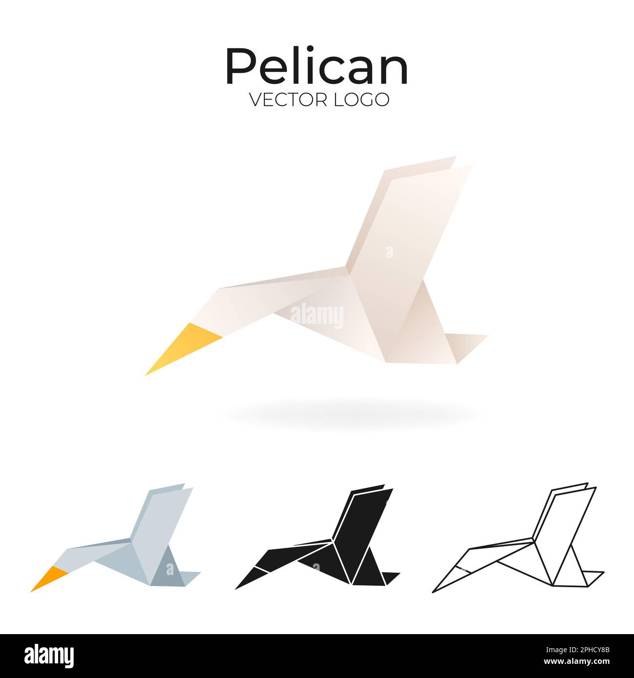 Logo vettoriale Origami e icona con pellicano. Illustrazione Vettoriale