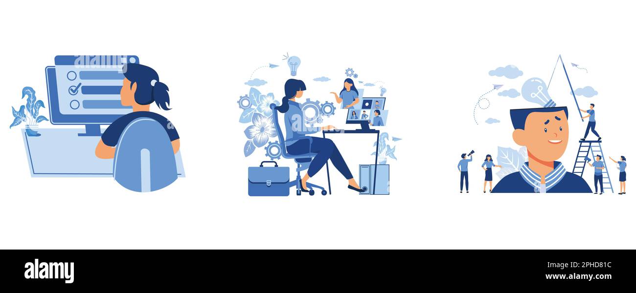 Persona che sceglie la risposta in prova in linea sullo schermo del calcolatore, uomo d'affari che lavora dalla sede o dall'ufficio, brainstorming del lavoro di squadra, pensiero ideologico a sol Illustrazione Vettoriale Persona che sceglie la risposta in prova in linea sullo schermo del calcolatore, uomo d'affari che lavora dalla sede o dall'ufficio, brainstorming del lavoro di squadra, pensiero ideologico a sol Illustrazione Vettoriale