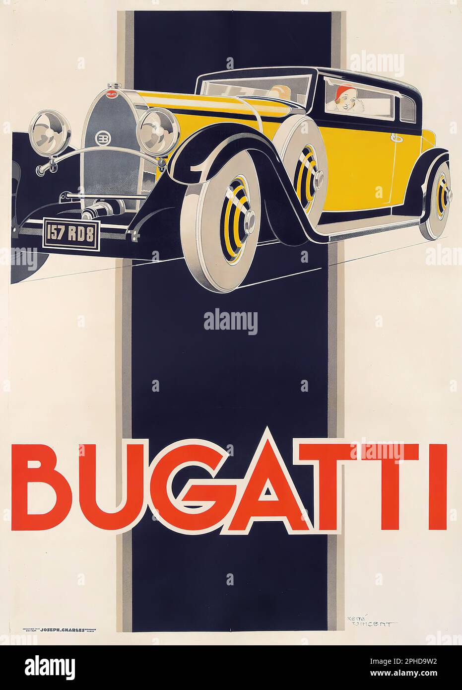 Poster Bugatti francese di Rene Vincent 1930 Foto Stock