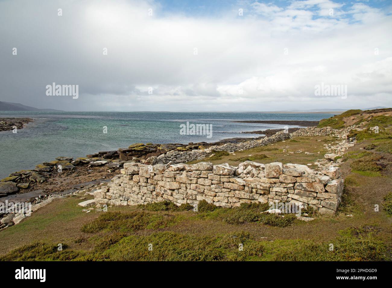Isola di Saunders, Isole Falkland. Il sito del primo insediamento britannico a Port Egmont, risalente al 1765. Foto Stock