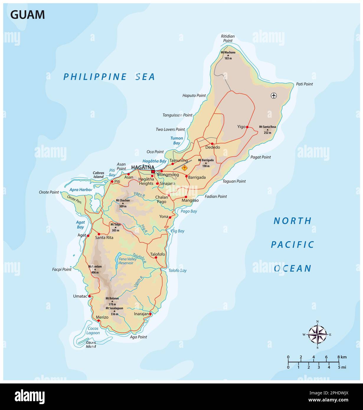 Mappa di Guam un non incorporati territorio degli Stati Uniti Foto Stock