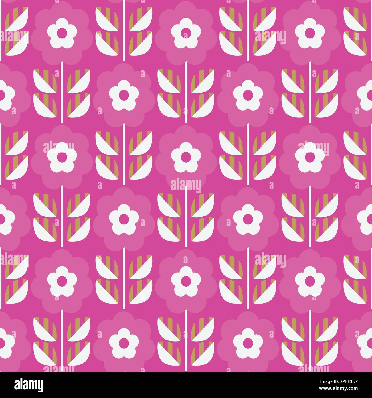 Motivo retrò senza cuciture con elementi floreali in stile scandinavo. Fiori geometrici stilizzati, 60s, 70s. progettazione di superfici, tessuti, carta, cartoleria. Illustrazione Vettoriale