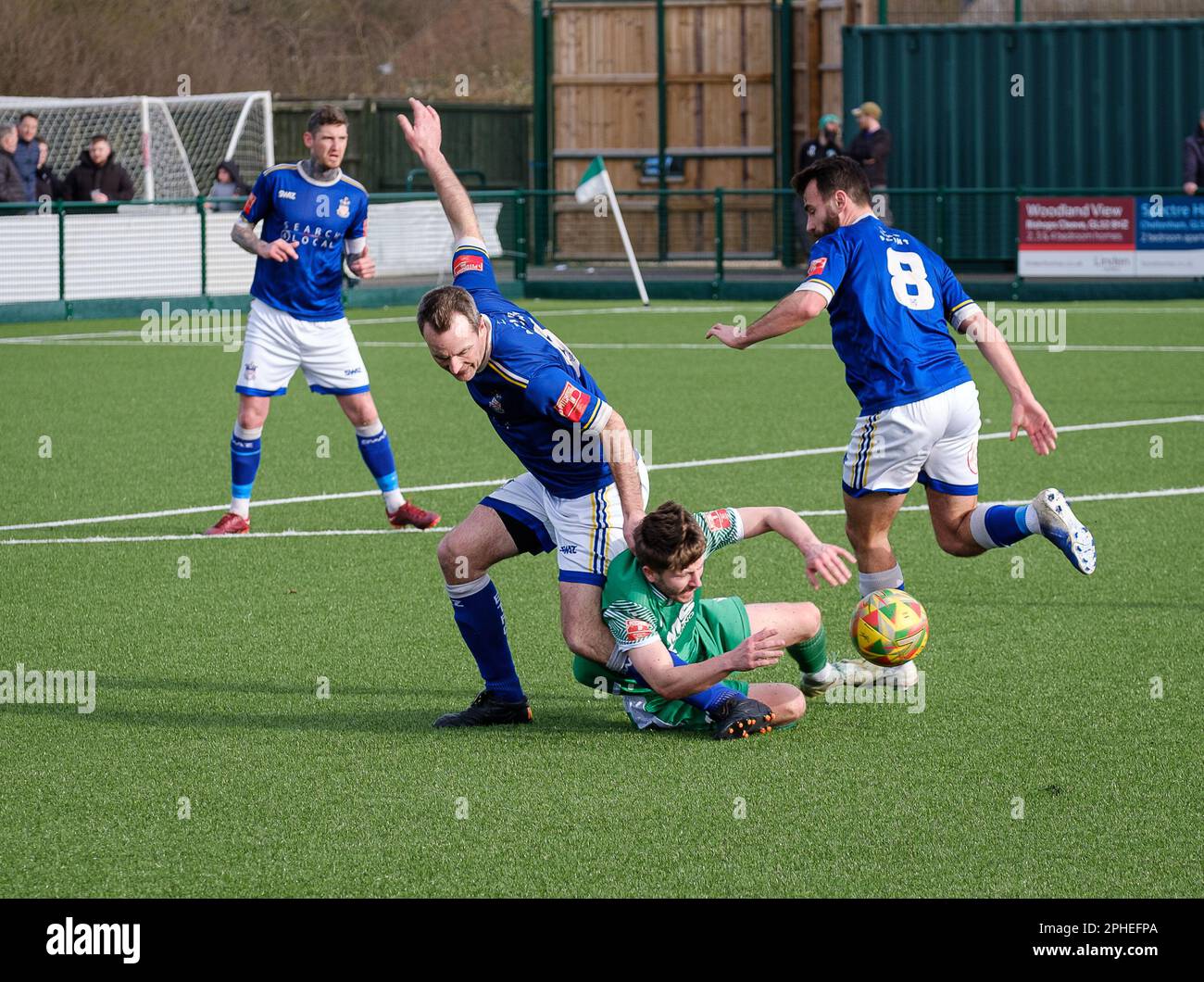 Bishops Cleeve FC vs Exmouth Town FC in Southern League - a Kayte Lane, Bishops Cleeve. Un sorteggio di $2 -2 nella Giornata Nazionale non di Lega Foto Stock