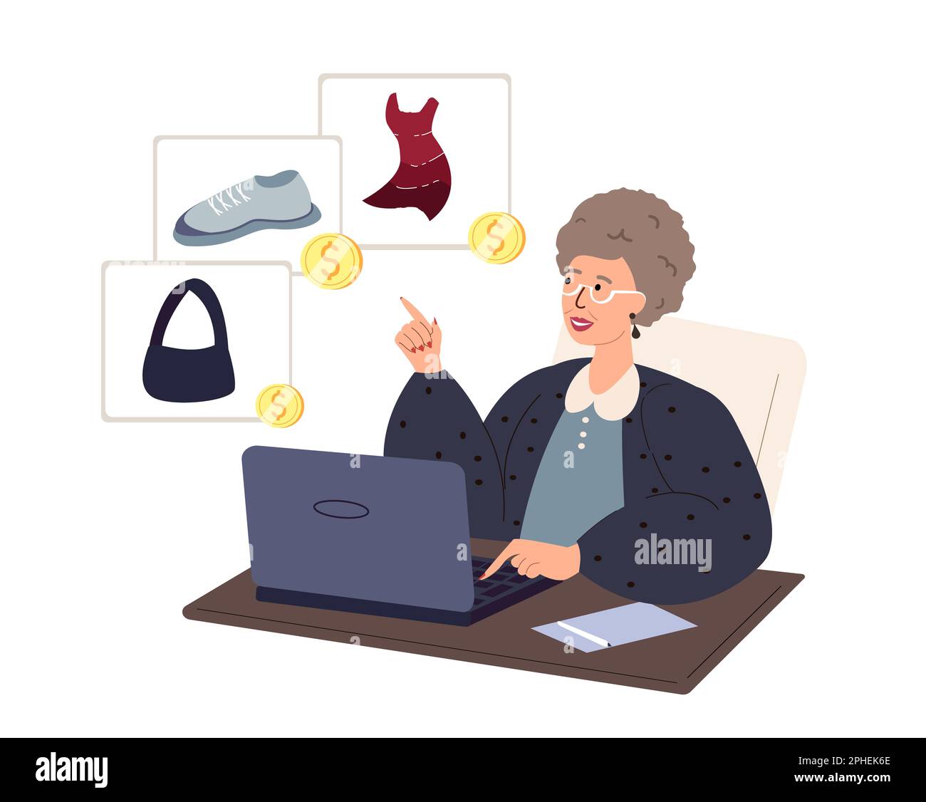Donna anziana pensionato shopping online su internet su computer.Senior femmina acquisto, ordine, pagamento per l'acquisto con carta di credito in negozio online.F. Foto Stock