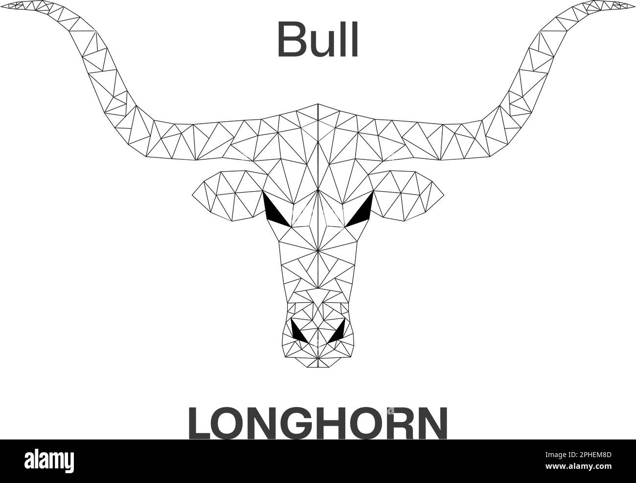 Il toro di Longhorn è un simbolo del Texas. Per un logo, un banner, un Web, come simbolo. Long Horn Bull Buffalo Cow bovini testa Toro Taurus logo design Illustrazione Vettoriale