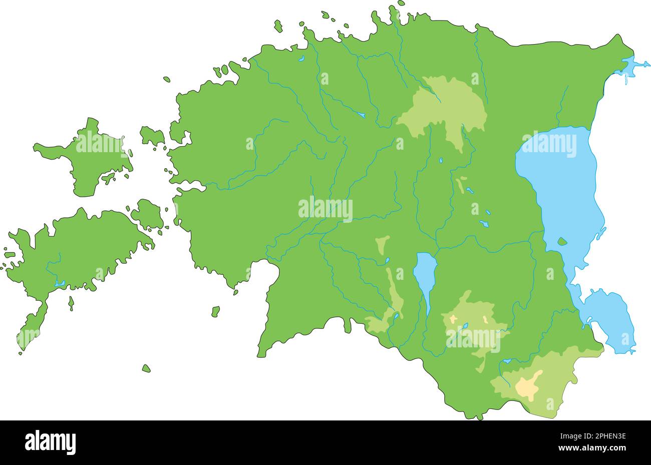 Mappa fisica dell'Estonia molto dettagliata. Illustrazione Vettoriale