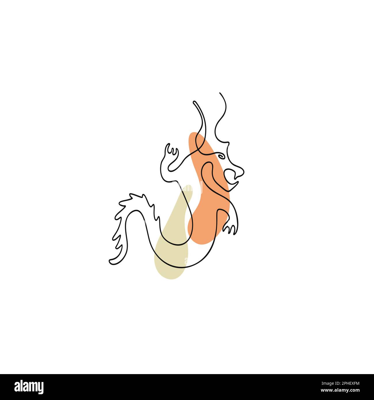 Simbolo cinese dello zodiaco illustrazione del drago nello stile della linea d'arte con colore boho isolato su bianco Illustrazione Vettoriale