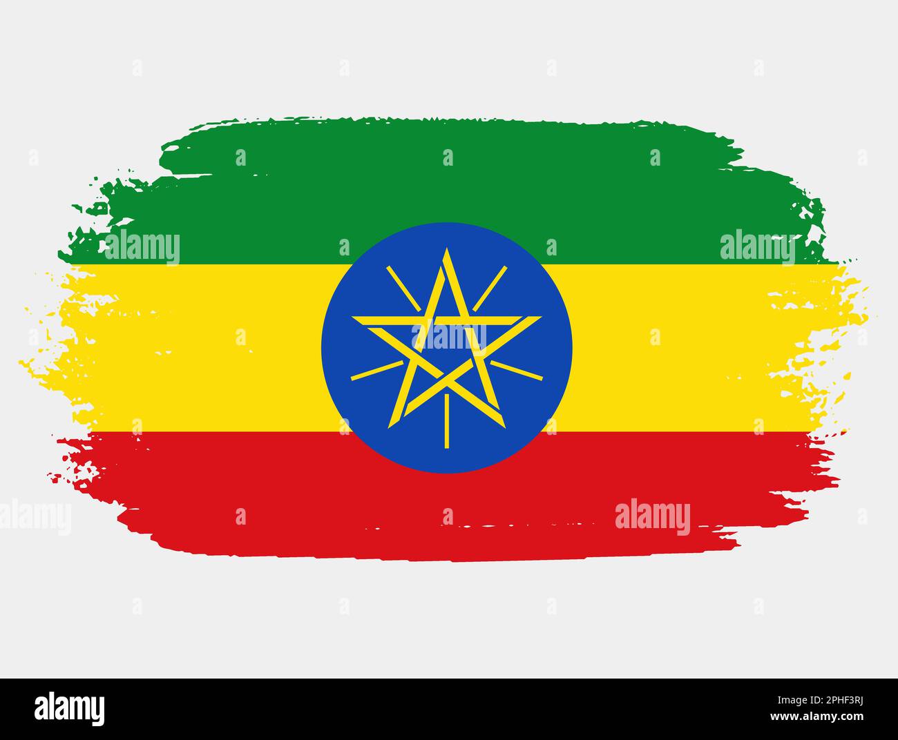Bandiera artistica del pennello grunge di Etiopia isolato su sfondo bianco. Elegante texture della bandiera nazionale Illustrazione Vettoriale