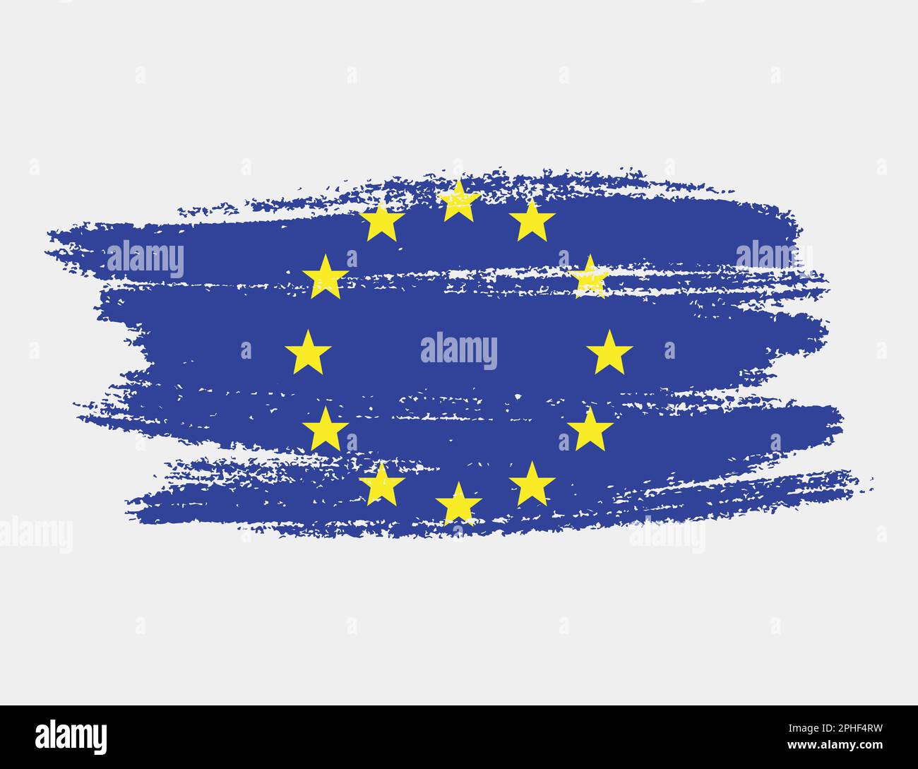 Bandiera artistica a pennello grunge dell'Unione europea isolata su sfondo bianco. Elegante texture della bandiera nazionale Illustrazione Vettoriale