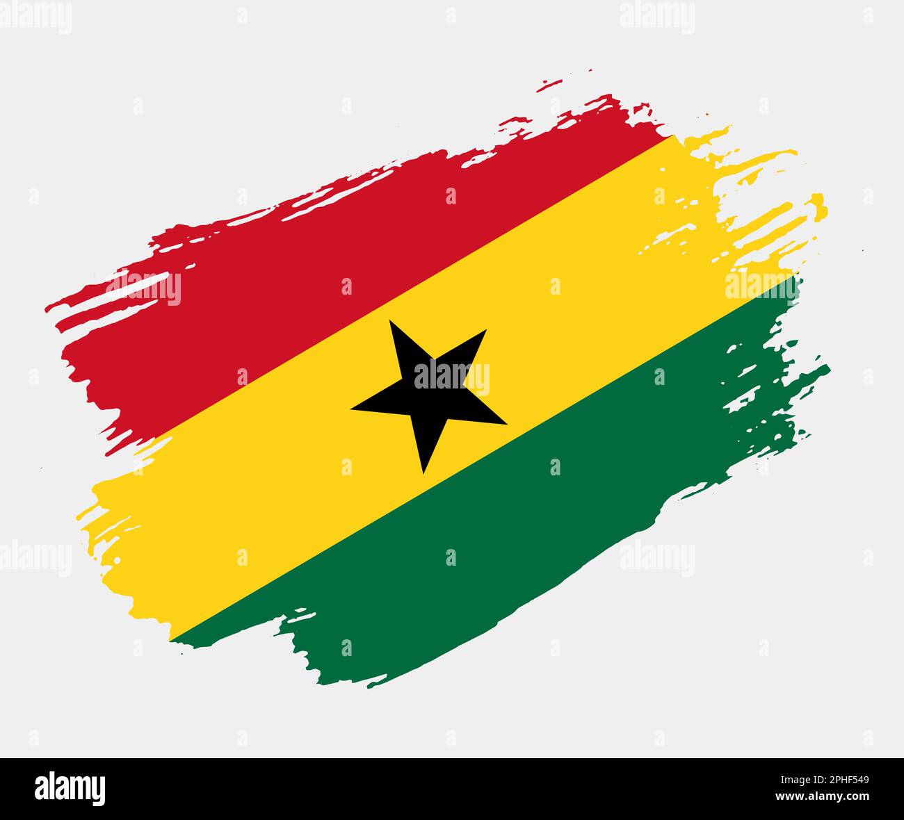 Bandiera artistica del pennello grunge del Ghana isolato su sfondo bianco. Elegante texture della bandiera nazionale Illustrazione Vettoriale