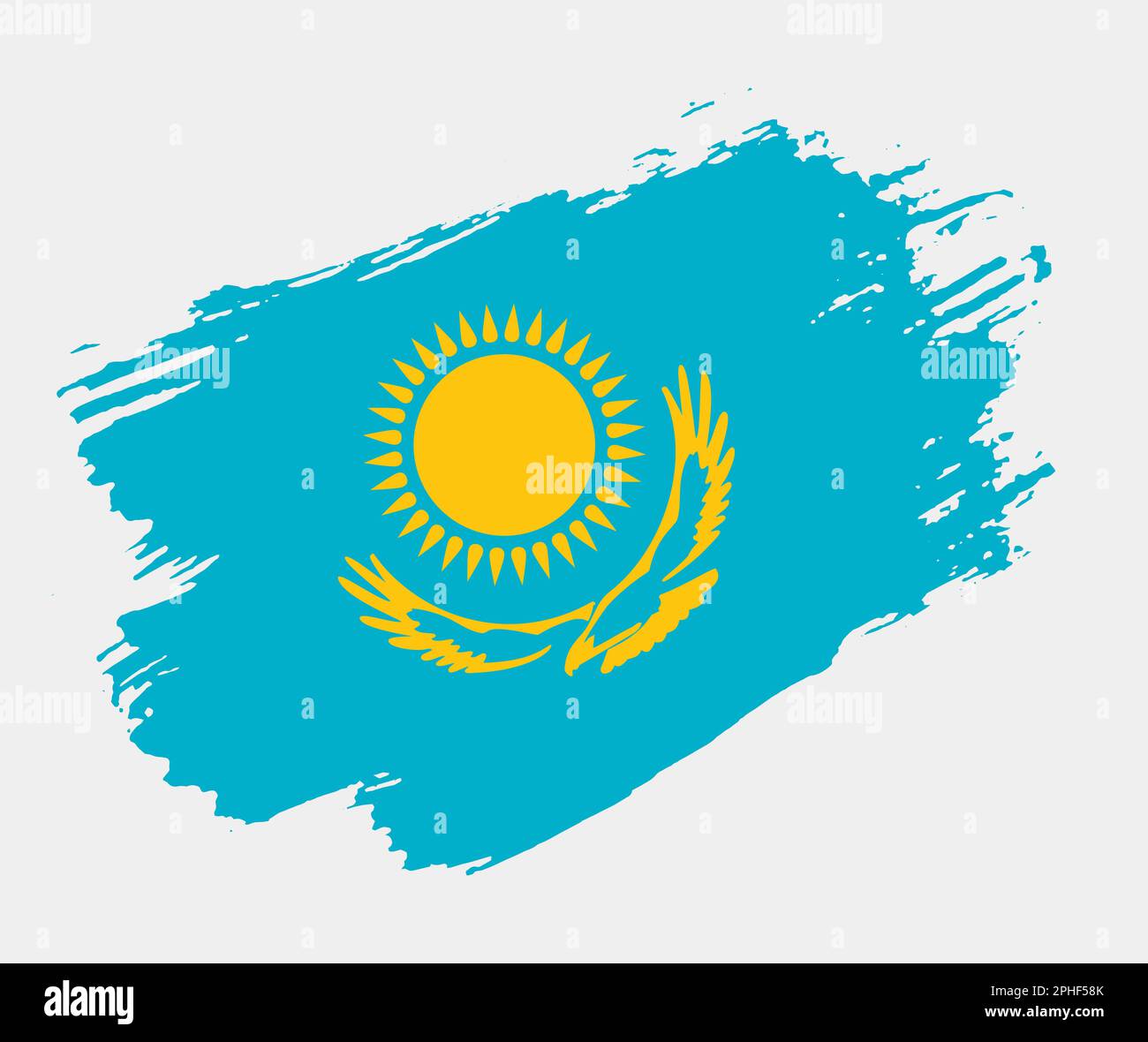 Bandiera artistica del pennello grunge del Kazakistan isolato su sfondo bianco. Elegante texture della bandiera nazionale Illustrazione Vettoriale