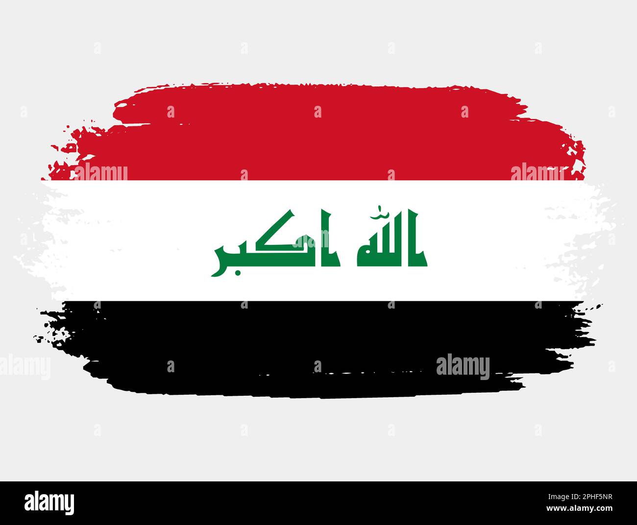 Bandiera artistica del pennello grunge dell'Iraq isolato su sfondo bianco. Elegante texture della bandiera nazionale Illustrazione Vettoriale