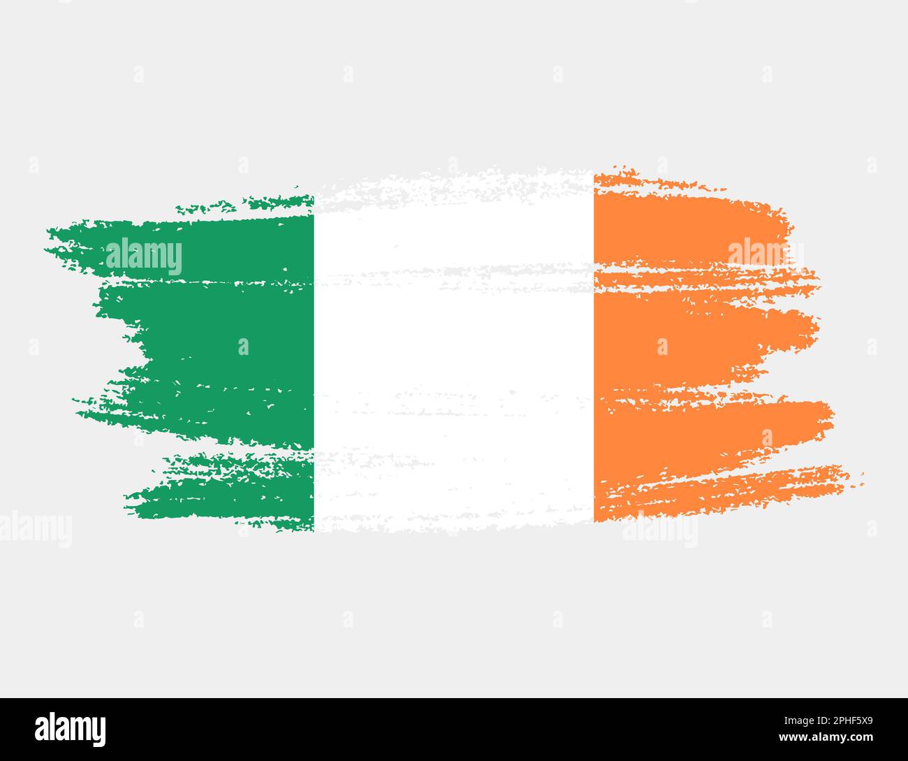 Bandiera artistica del pennello grunge d'Irlanda isolata su sfondo bianco. Elegante texture della bandiera nazionale Illustrazione Vettoriale