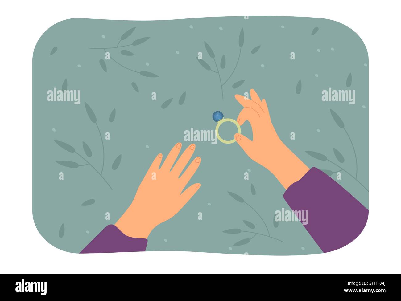 La mano di Mans che mette l'anello sull'illustrazione del vettore piatta del dito femmina Illustrazione Vettoriale