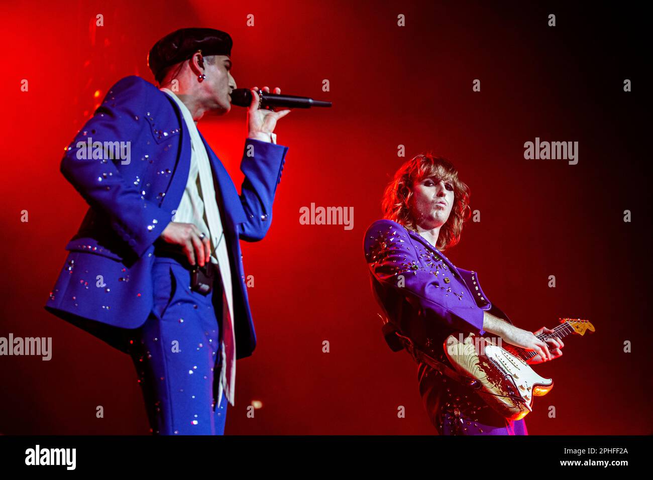 Roma, Italia. 26th Mar, 2023. Maneskin, la più famosa giovane rock band italiana, vincitrice dell'Eurovision Song Contest 2021 per l'Italia con "Zitti e buoni" nella loro prima mostra a Roma per Loud Kids Tour. (Foto di Stefano Cappa/Pacific Press/Sipa USA) Credit: Sipa USA/Alamy Live News Foto Stock
