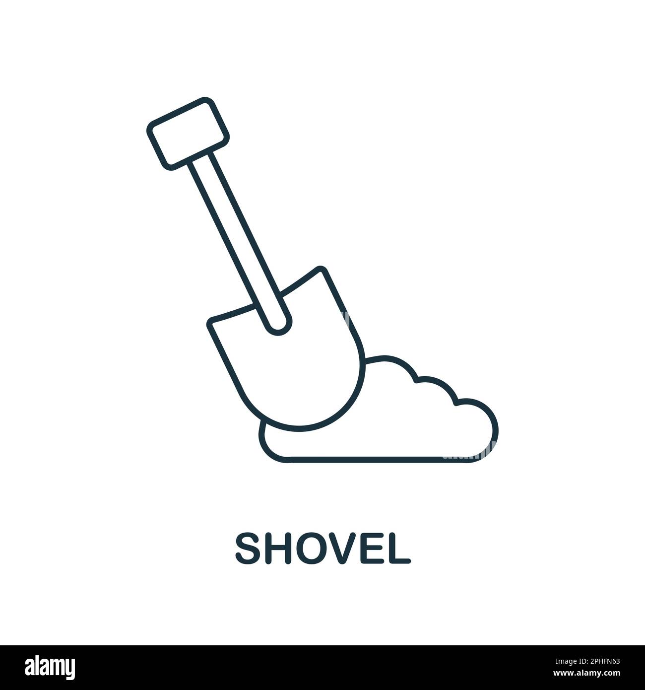 Icona della linea della pala. Icona monocromatica di contorno Shovel semplice per modelli, web design e infografica Illustrazione Vettoriale