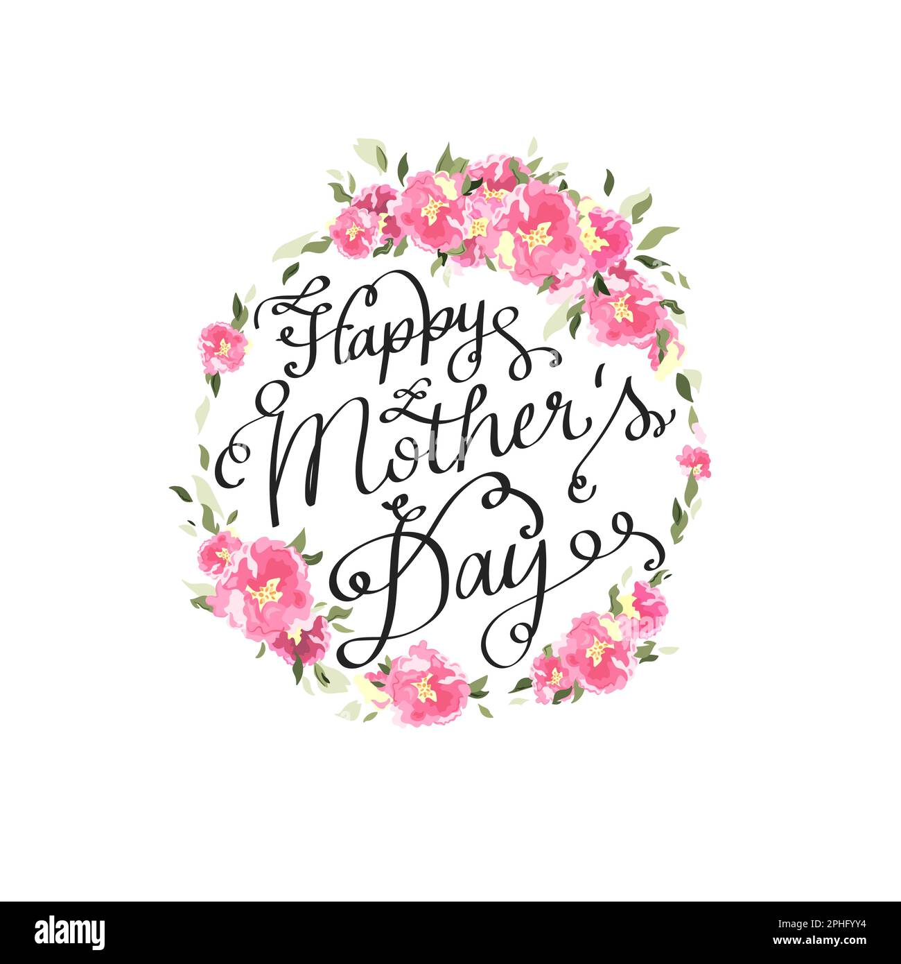 Bella mano scritta Mother's Day design con fiori carino, grande per carte, banner, sfondi, borse regalo - disegno vettoriale Illustrazione Vettoriale