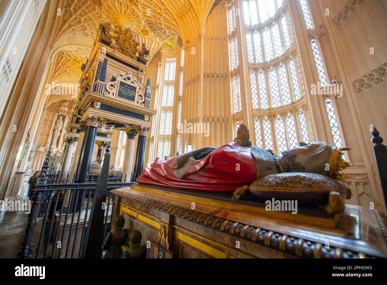 Margaret Douglas, tomba della contessa di Lennox nella cappella di Lady nell'Abbazia di Westminster. La chiesa è patrimonio dell'umanità dell'UNESCO e si trova vicino al Palazzo dell'Ovest Foto Stock