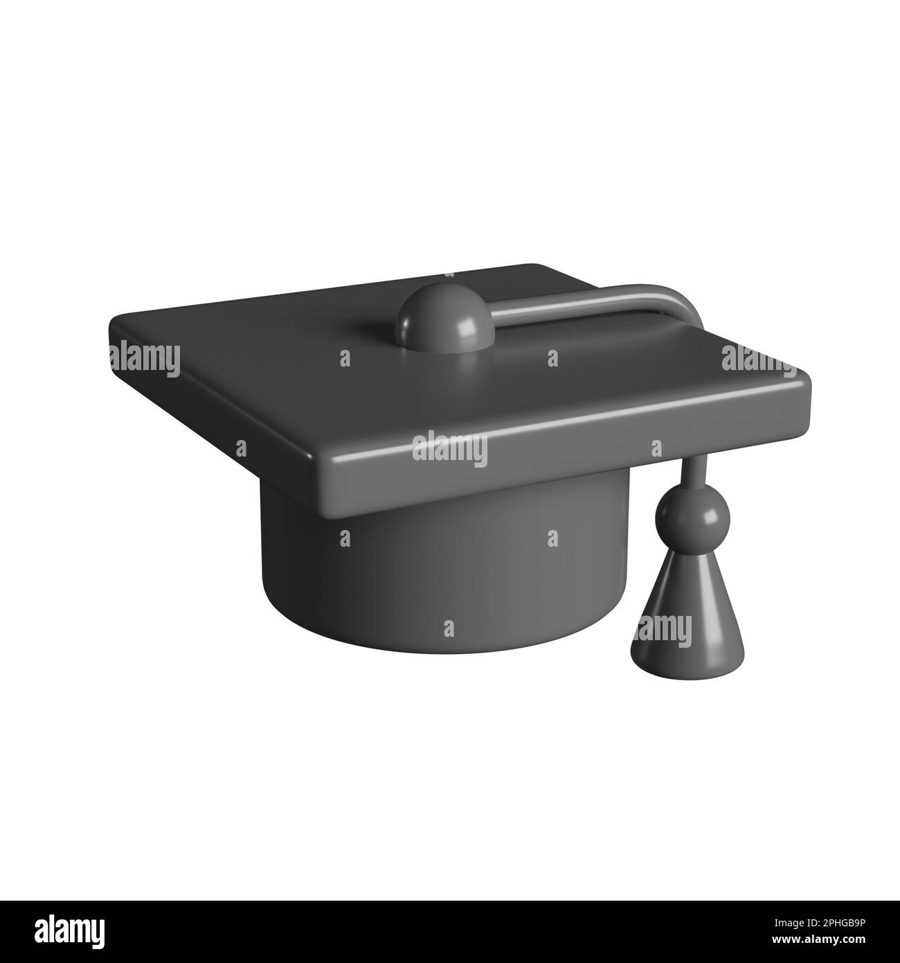 3D icona carino laureato università o college tappo nero isolato su sfondo bianco. Laureati, liceo, accademico o università. Cappello Foto Stock