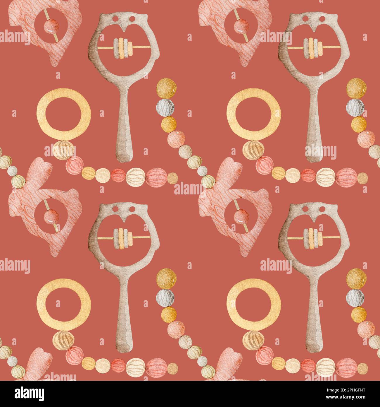 Giocattoli in legno acquerello per neonati Foto Stock