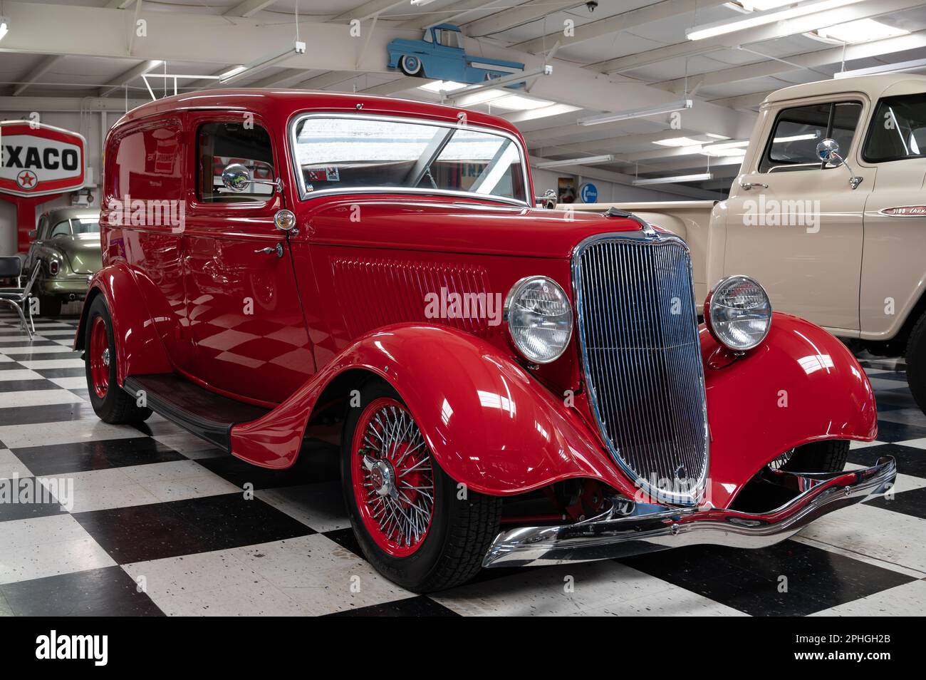 Particolare di una storica Ford rossa modello 40 Hot Rod Foto Stock