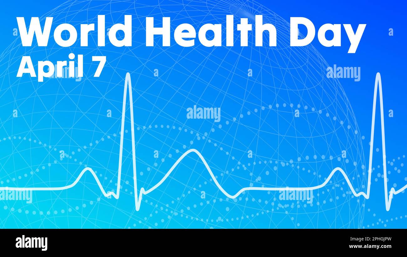 Giornata mondiale della salute il 7th 2023 aprile, che celebra il concetto di consapevolezza sanitaria globale con un grafico a impulsi e un'illustrazione del globo terrestre Foto Stock